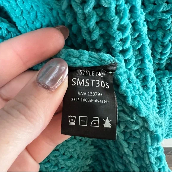 POL Step Inside Chunky Knit Cardigan Sweater Open Front Oversized Blue Small - Picture 7 of 8